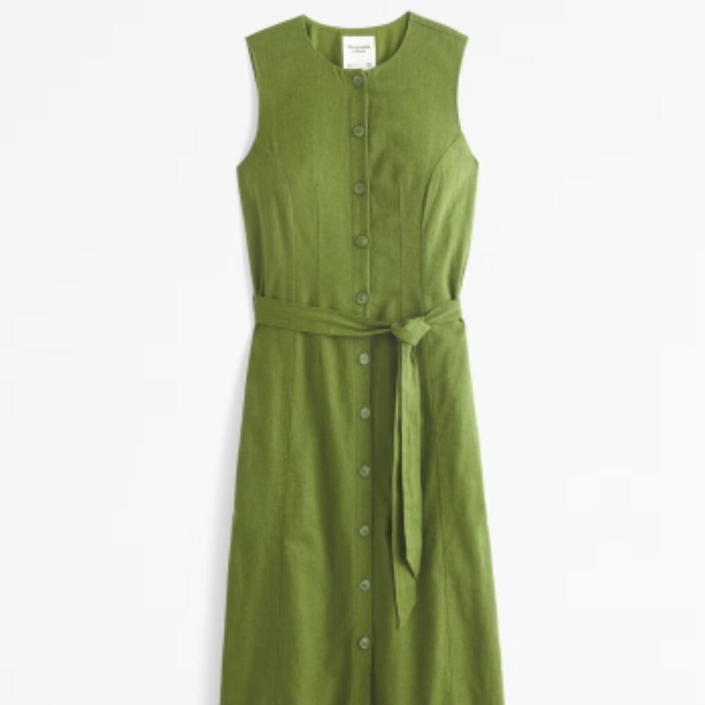 Abercrombie V-neck Column Linen Blend Midi Dress Size Small